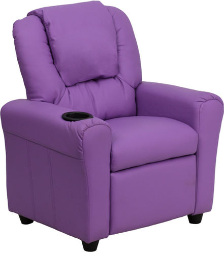 Contemporary Lavender Vinyl Kids Recliner with Cup Holder and Headrest