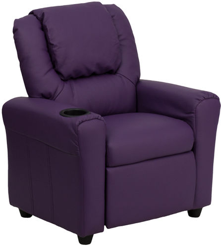 Contemporary Purple Vinyl Kids Recliner with Cup Holder and Headrest