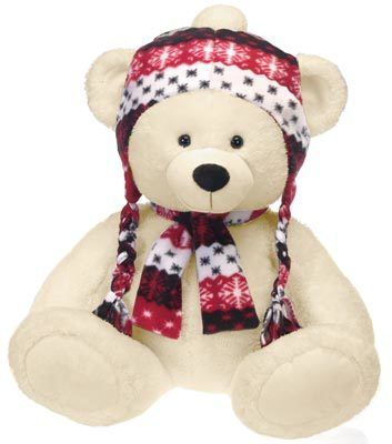 25"" Beige Bear W/Braid Hat & Scarf Case Pack 4