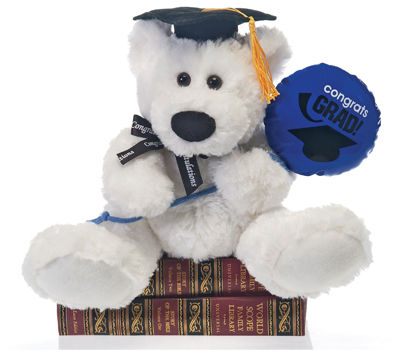 9"" Sitting White Grad Bear Holding Case Pack 12