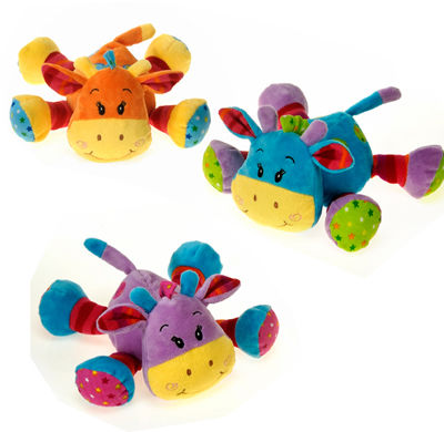 7.5"" 3 Asst. Laydown Giraffes W/Rattle - Case Pack 24