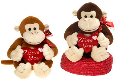 9"" 2 Asst. Monkeys Holding ""I Love You"" Case Pack 24