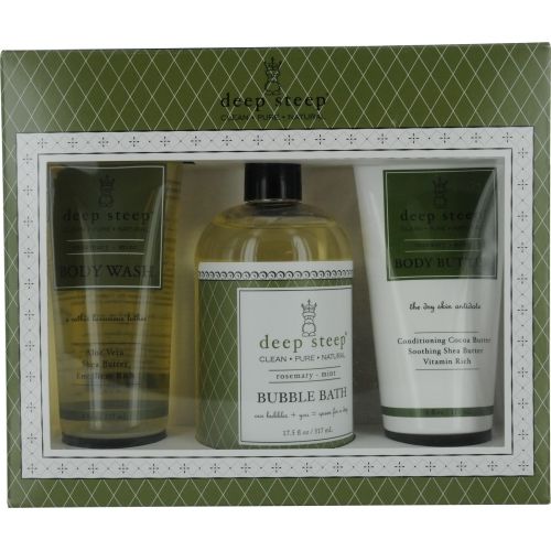 DEEP STEEP by Deep Steep SET- ROSEMARY-MINT ORGANIC SHEA BUTTER BODY WASH 8 OZ & ORGANIC BUBBLE BATH 17.5 OZ & ORGANIC RICH BODY BUTTER 6 OZ