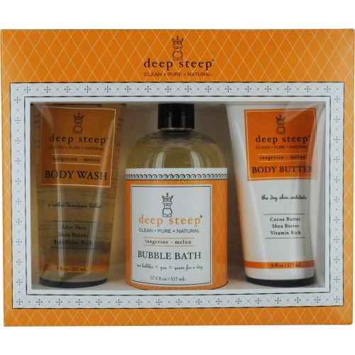 DEEP STEEP by Deep Steep SET- TANGERINE-MELON ORGANIC SHEA BUTTER BODY WASH 8 OZ & ORGANIC BUBBLE BATH 17.5 OZ & ORGANIC RICH BODY BUTTER 6 OZ