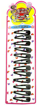 12-Pack Black and Brown Metal Snap Hair Clips Case Pack 24