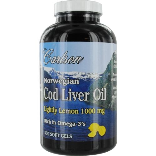 Carlson by  Norwegian Cod Liver Oil Lightly Lemon 1000mg --300 Soft Gels