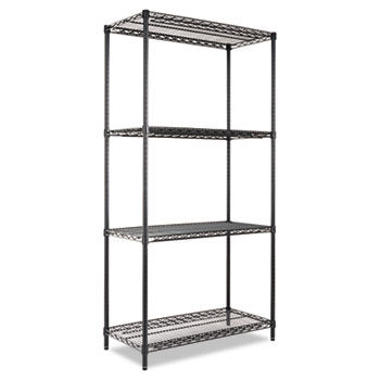 Wire Shelving Starter Kit, 4 Shelves, 36w x 18d x 72h, Black