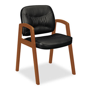 VL800 Series Guest Chair w/Wood Arms, Black Leather/Bourbon Cherry Finish