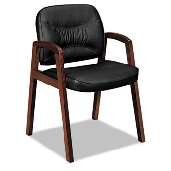 VL800 Series Guest Chair w/Wood Arms, Black Leather/Mahogany Finish