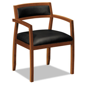 VL850 Series Wood Guest Chairs w/Black Leather Seat/Back, Bourbon Cherry