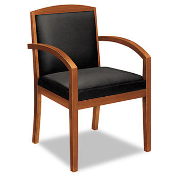 VL850 Series Wood Guest Chair, Black Leather Upholstery w/Cherry Veneer