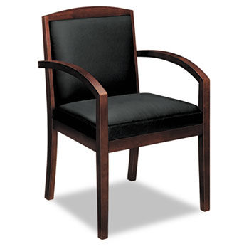 VL850 Series Wood Guest Chair, Black Leather Upholstery w/Mahogany Veneer