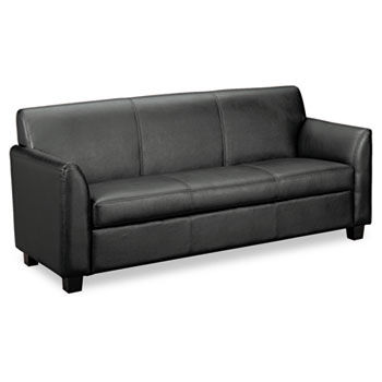 Tailored Leather Reception Three-Cushion Sofa, 73w x 28-3/4d x 32h, Black