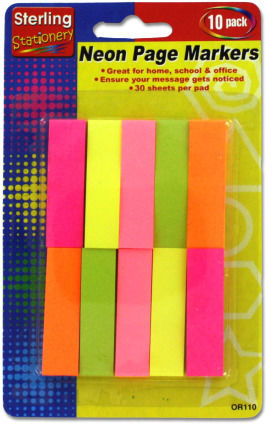 10-Pack Neon Sticky Page Marker Note Pads Case Pack 24