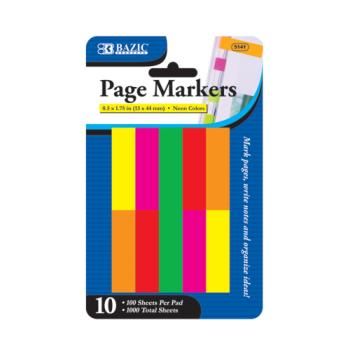 BAZIC 100 Ct. 0.5"" X 1.75"" Neon Page Marker Case Pack 144