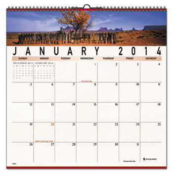 Recycled Open Plan Landscape Wall Calendar, 12 x 12, 2014