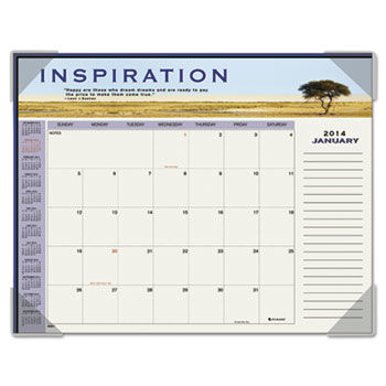 Recycled Motivational Panoramic Monthly Desk Pad, 22 x 17, 2014