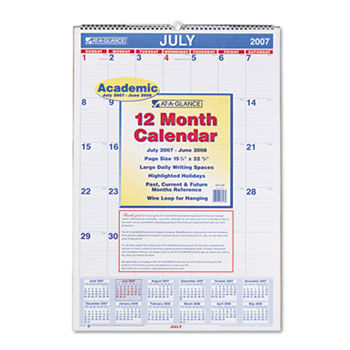 Recycled Monthly Academic Wall Calendar, Wall, 15 1/2"" x 22 3/4"", 2013-2014