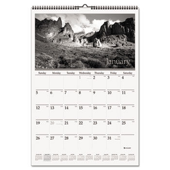 Recycled Black-and-White Wall Calendar, 15-1/2 x 22-3/4, 2014