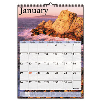 Recycled Scenic Monthly Wall Calendar, Jan-Dec, Wall, 12 x 17, 2014