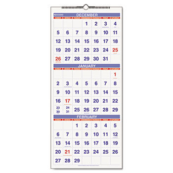 Recycled Three-Month Reference Wall Calendar, 12"" x 27"", 2013-2015