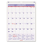 Recycled Monthly Wall Calendar, Blue and Red, 8"" x 11"", 2014