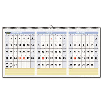 QuickNotes Three-Month Horizontal Wall Calendar, 23 1/2"" x 12"", 2013-2015