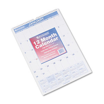 Recycled Monthly Wall Calendar, Blue and Red, 12"" x 17"", 2014