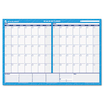 30/60-Day Undated Horizontal Erasable Wall Planner, 48 x 32, Blue/White