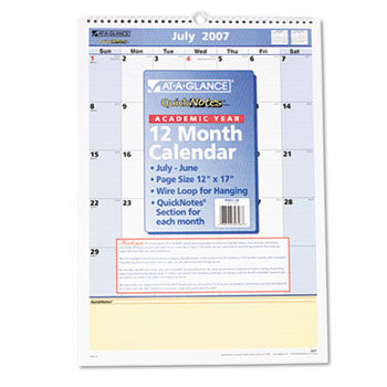 QuickNotes Recycled Monthly Academic Wall Calendar, 12"" x 17"", 2013-2014