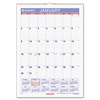 Recycled Erasable Monthly Wall Calendar, 12"" x 17"", 2014