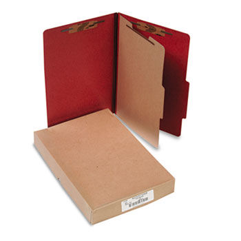 Pressboard 25-Pt. Classification Folder, Legal, Four-Section, Earth Red, 10/Box