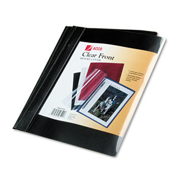 Vinyl Report Cover, Prong Clip, Letter, 1/2"" Capacity, Clear Cover/Black Back