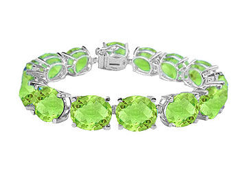 14K White Gold Prong Set Oval Peridot Bracelet with 50.00 CT TGW