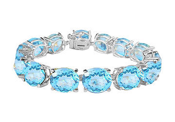 Sterling Silver Prong Set Oval Aquamarine Bracelet with 50.00 CT TGW