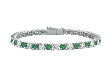 Frosted Emerald and Cubic Zirconia Prong Set 10K White Gold Tennis Bracelet 5.00 CT TGW