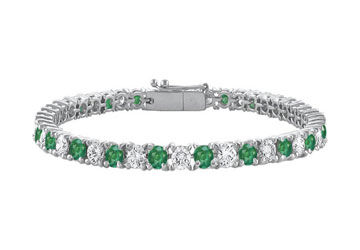 Frosted Emerald and Cubic Zirconia Prong Set 10K White Gold Tennis Bracelet 10.00 CT TGW