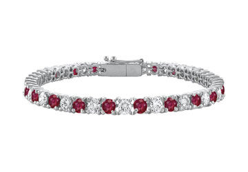 GF Bangkok Ruby and Cubic Zirconia Prong Set 10K White Gold Tennis Bracelet 7.00 CT TGW