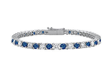 Diffuse Sapphire and Cubic Zirconia Prong Set 10K White Gold Tennis Bracelet 3.00 CT TGW