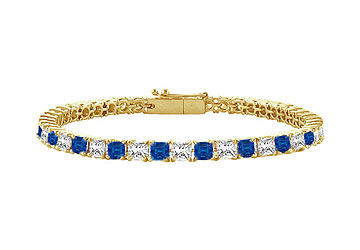 18K Yellow Gold  Princess Cut Blue Sapphire  Diamond Tennis Bracelet 2.00 CT TGW