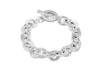 Sterling Silver 10.5mm Hammered Finished Link Bracelet with Toggle Clasp - 7.5 INCH