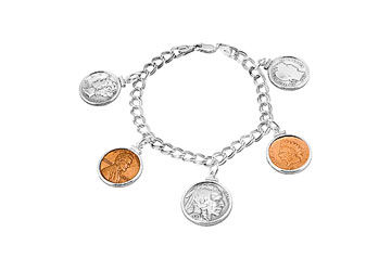 Sterling Silver 5 Coin America Charm Bracelet - 08.00 INCHES