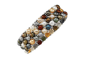 Sterling Silver and Dyed Multicolor Pearl Stretch Bracelet - 6 MM