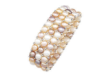 Sterling Silver and Freshwater Natural Multicolor Pearl Stretch Bracelet - 6 MM