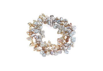 Sterling Silver and Freshwater Keshi Multi-Color Cultured Pearl Strand Bracelet - 7.5 Inch/ 8-9