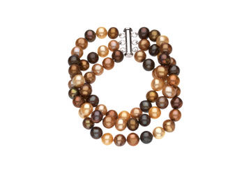 Sterling Silver and Freshwater Dyed Chocolate Cultured Pearl Triple Strand Bracelet - 7.25 Inch/