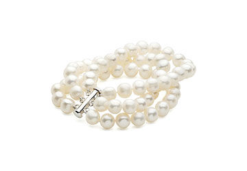 Sterling Silver and Freshwater White Cultured Pearl Triple Strand Bracelet - 7.25 Inch / 8-9 MM