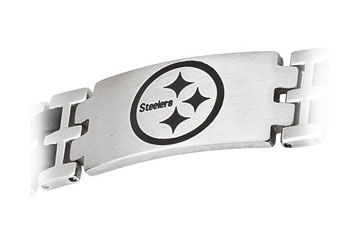 Stainless Steel and Rubber Pittsburgh Steelers Team Logo Bracelet - 8 Inch