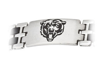 Stainless Steel and Rubber Chicago Bears Team Logo Bracelet - 8 Inch