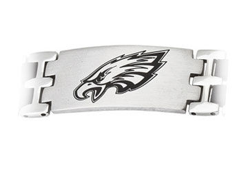 Stainless Steel and Rubber Philadelphia Eagles Team Logo Bracelet - 8 Inch